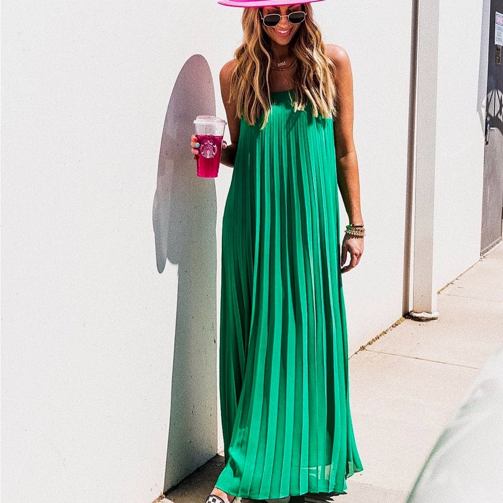 Dressed in Lala Green Pleated Maxi Dress